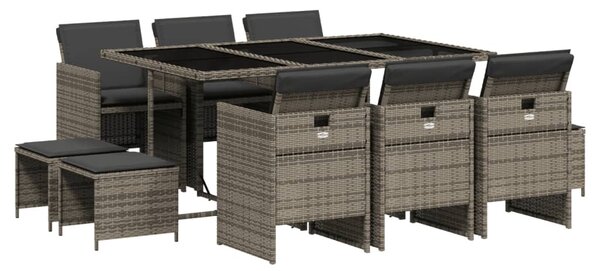 11 részes szürke polyrattan kerti ülőgarnitúra párnákkal