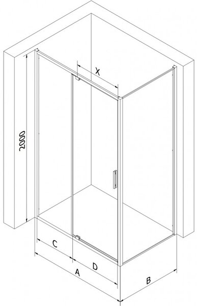 Mexen Exo, zuhanykabin szárnyas ajtóval 95 x 95 cm, 6 mm átlátszó üveg, fekete profil, 819-095-095-70-00