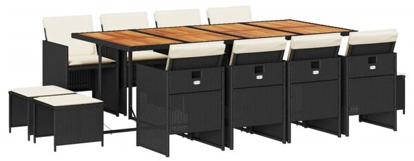 13 részes fekete polyrattan kerti ülőgarnitúra párnákkal