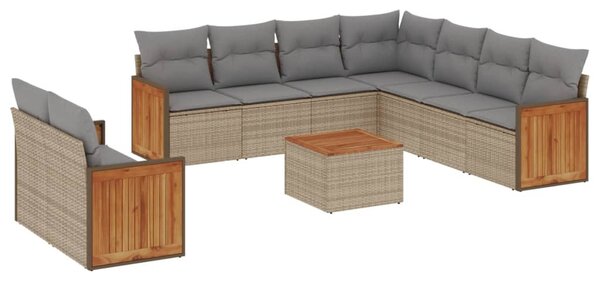10 részes bézs polyrattan kerti ülőgarnitúra párnával