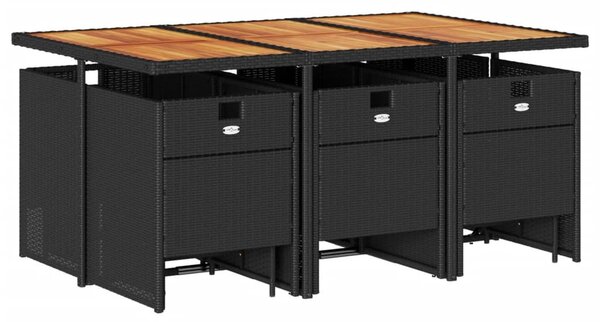 11 részes fekete polyrattan kerti étkezőgarnitúra párnákkal