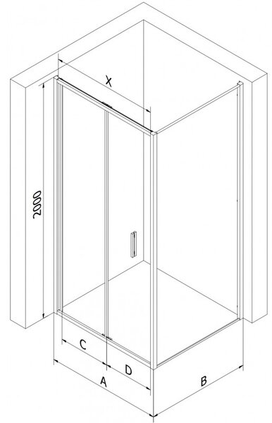 Mexen Exo, oldalsó üvegfal EXO zuhanykabinhoz 100x200 cm, 6 mm-es átlátszó üveg, arany profil, 810-100-000-50-00