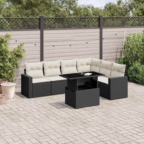 7 részes fekete polyrattan kerti ülőgarnitúra párnával