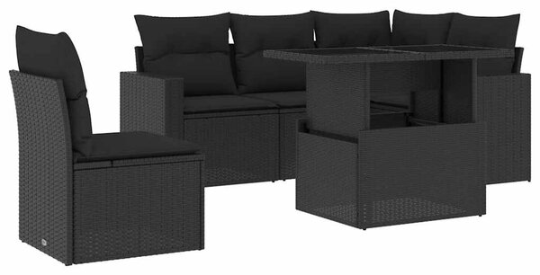 6 részes fekete polyrattan kerti ülőgarnitúra párnákkal