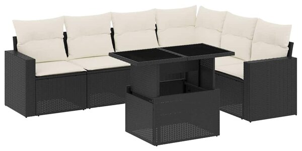 7 részes fekete polyrattan kerti ülőgarnitúra párnával