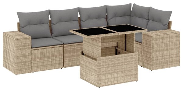 6 részes bézs polyrattan kerti ülőgarnitúra párnával