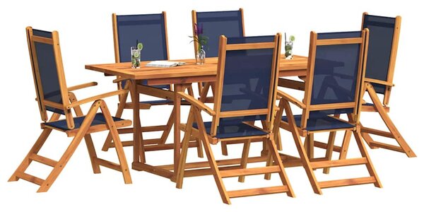 7 részes tömör akácfa és textilén kerti étkezőgarnitúra