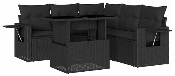 6 részes fekete polyrattan kerti ülőgarnitúra párnákkal