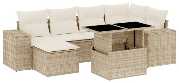 7 részes bézs polyrattan kerti ülőgarnitúra párnákkal