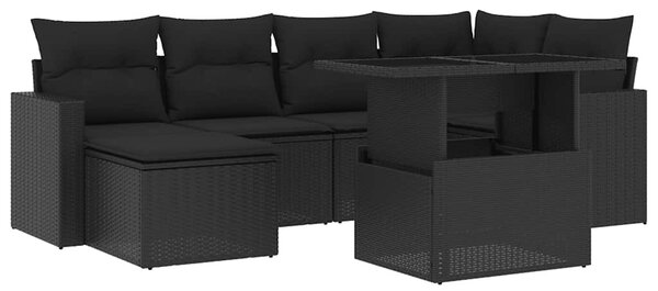 7 részes fekete polyrattan kerti ülőgarnitúra párnával