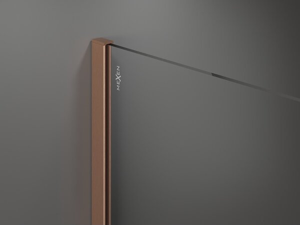 Mexen Kioto+, Walk-In zuhany paraván polccal és akasztóval 110 x 200 cm, 8 mm átlátszó üveg fehér mintás, réz matt profil, 800-110-121-65-85