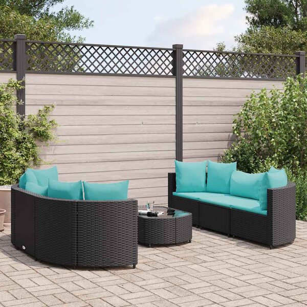 7 részes fekete polyrattan kerti ülőgarnitúra párnával