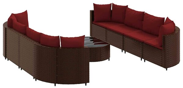 9 részes barna polyrattan kerti ülőgarnitúra párnákkal