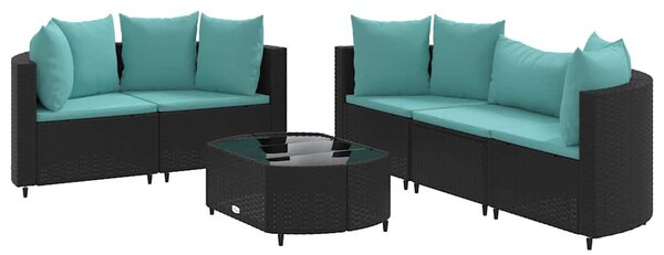 6 részes fekete polyrattan kerti ülőgarnitúra párnákkal