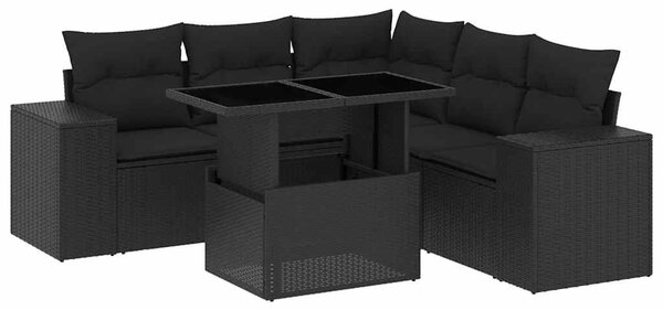 6 részes fekete polyrattan kerti ülőgarnitúra párnákkal