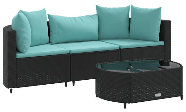 4 részes fekete polyrattan kerti ülőgarnitúra párnákkal
