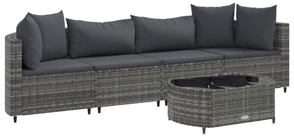 5 részes szürke polyrattan kerti ülőgarnitúra párnákkal
