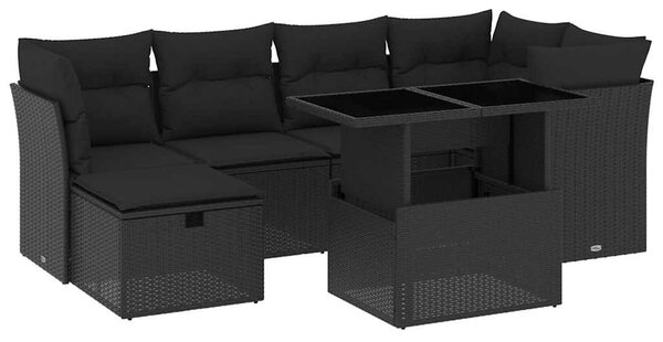 7 részes fekete polyrattan kerti ülőgarnitúra párnával