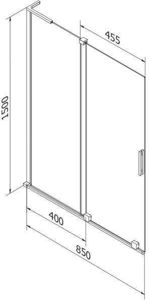 Mexen Velar L 2-szárnyú tolható fürdőszobai paraván 85 x 150 cm, átlátszó, kefezett nikkel - 896-085-003-01-97