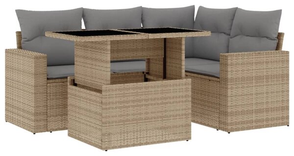 5 részes bézs polyrattan kerti ülőgarnitúra párnákkal