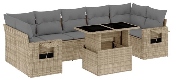 8 részes bézs polyrattan kerti ülőgarnitúra párnával