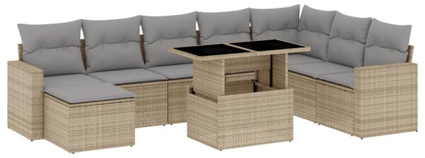 9 részes bézs polyrattan kerti ülőgarnitúra párnákkal