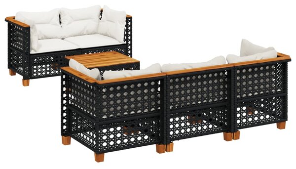 6 részes fekete polyrattan kerti ülőgarnitúra párnákkal