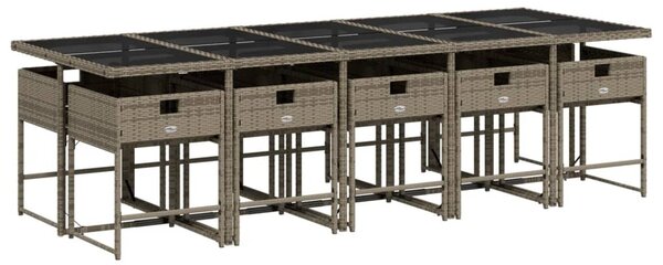 11 részes szürke polyrattan kerti ülőgarnitúra párnákkal
