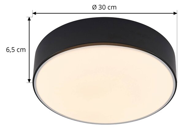 Lindby LED mennyezeti lámpa Simera, Ø 30 cm, fekete, fehér, dimmelhető, Fekete, Nappali / Étkező, Műanyag, Modern