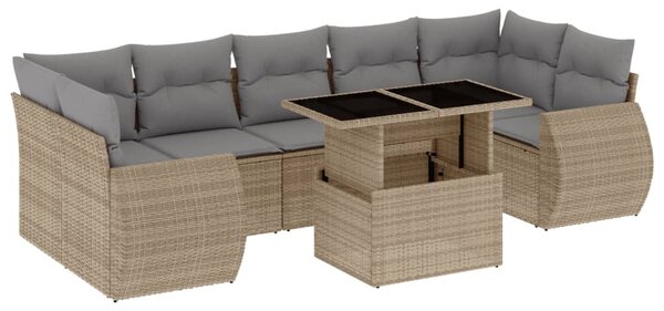 8 részes bézs polyrattan kerti ülőgarnitúra párnával