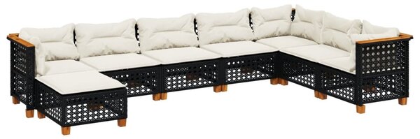 8 részes fekete polyrattan kerti ülőgarnitúra párnákkal