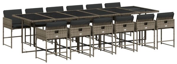 13 részes szürke polyrattan kerti ülőgarnitúra párnákkal