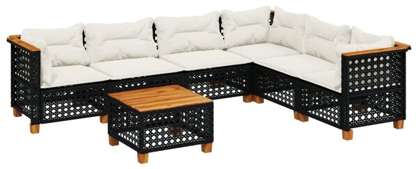 7 részes fekete polyrattan kerti ülőgarnitúra párnával