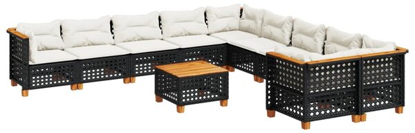 11 részes fekete polyrattan kerti ülőgarnitúra párnákkal