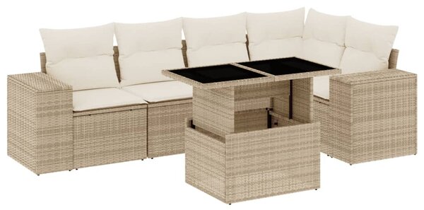 6 részes bézs polyrattan kerti ülőgarnitúra párnával