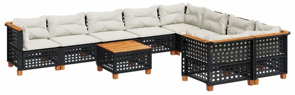 10 részes fekete polyrattan kerti ülőgarnitúra párnákkal