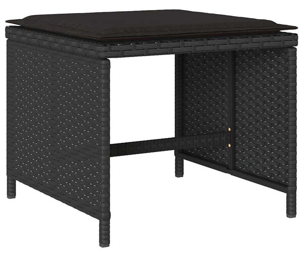 9 részes fekete polyrattan kerti étkezőgarnitúra párnákkal