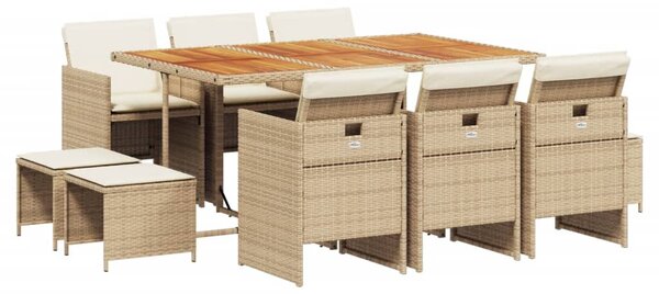 11 részes bézs polyrattan kerti étkezőgarnitúra párnákkal