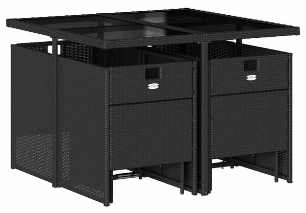 9 részes fekete polyrattan kerti étkezőgarnitúra párnákkal