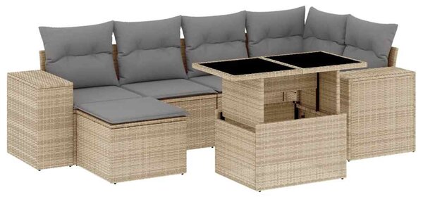 7 részes bézs polyrattan kerti ülőgarnitúra párnákkal