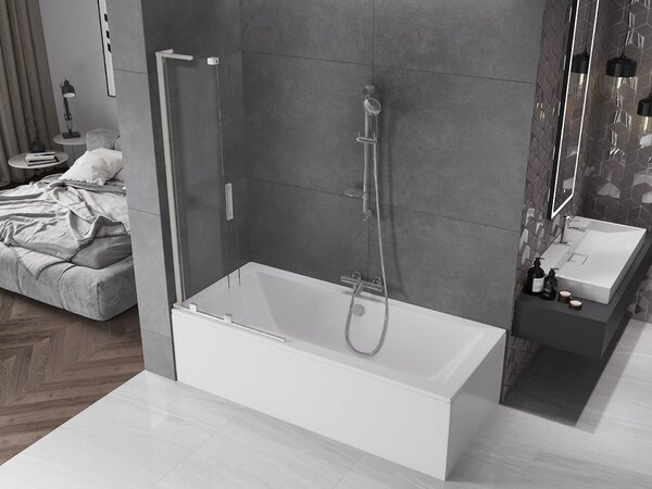 Mexen Velar L 2-szárnyú tolható fürdőszobai paraván 85 x 150 cm, átlátszó, kefezett nikkel - 896-085-003-01-97