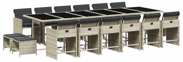 17 részes szürke polyrattan kerti étkezőgarnitúra párnákkal