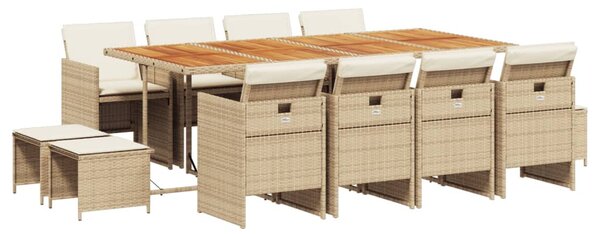 13 részes bézs polyrattan kerti étkezőgarnitúra párnákkal