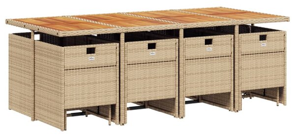 13 részes bézs polyrattan kerti étkezőgarnitúra párnákkal