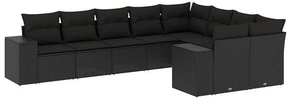 9 részes fekete polyrattan kerti ülőgarnitúra párnákkal