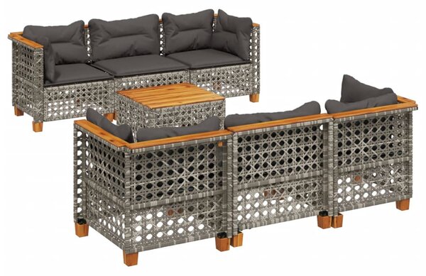 7 részes szürke polyrattan kerti ülőgarnitúra párnákkal