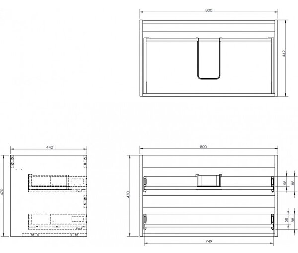 Mexen Box-A, fali szekrény 80 cm, 2 fiók, matt szürke, 91AX0-0800-470-2-62