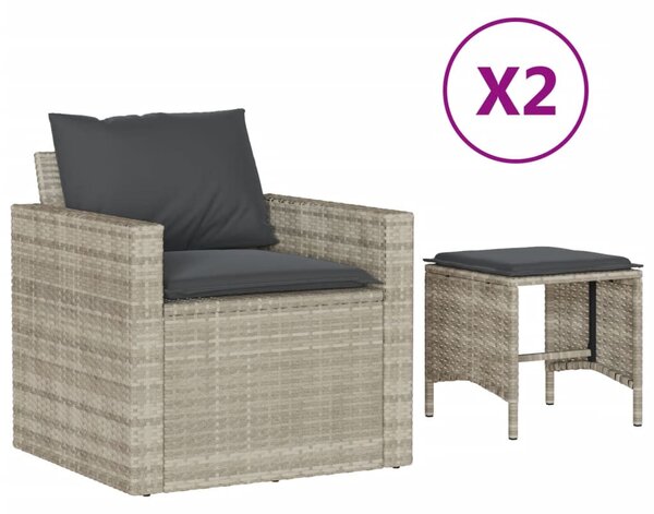 4 részes világosszürke polyrattan kerti ülőgarnitúra párnákkal