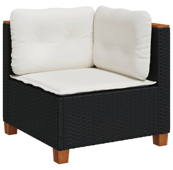 5 részes fekete polyrattan kerti kanapészett párnákkal