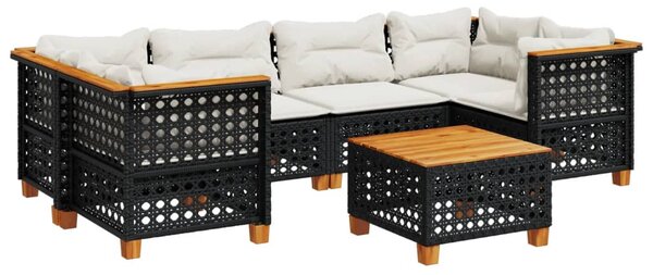 7 részes fekete polyrattan kerti ülőgarnitúra párnával